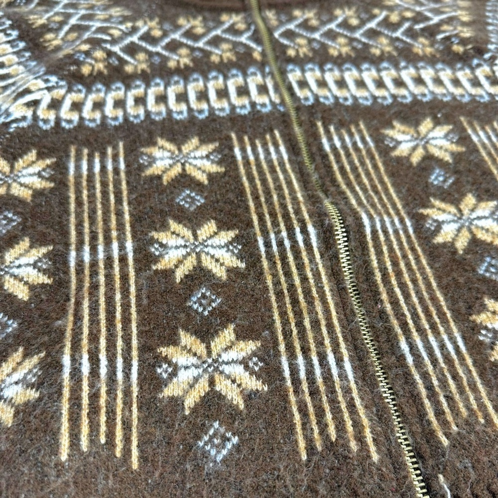 House of Harlow Nordic Zip Sweater Large Brown Fair Isle Knit - Picture 6 of 9